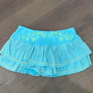 Lucky in Love Blue Mini Skirt with Yellow Embroidery